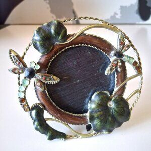 Vintage Metal Enamel Picture Frame Dragonfly & Leaf Design Ornate
